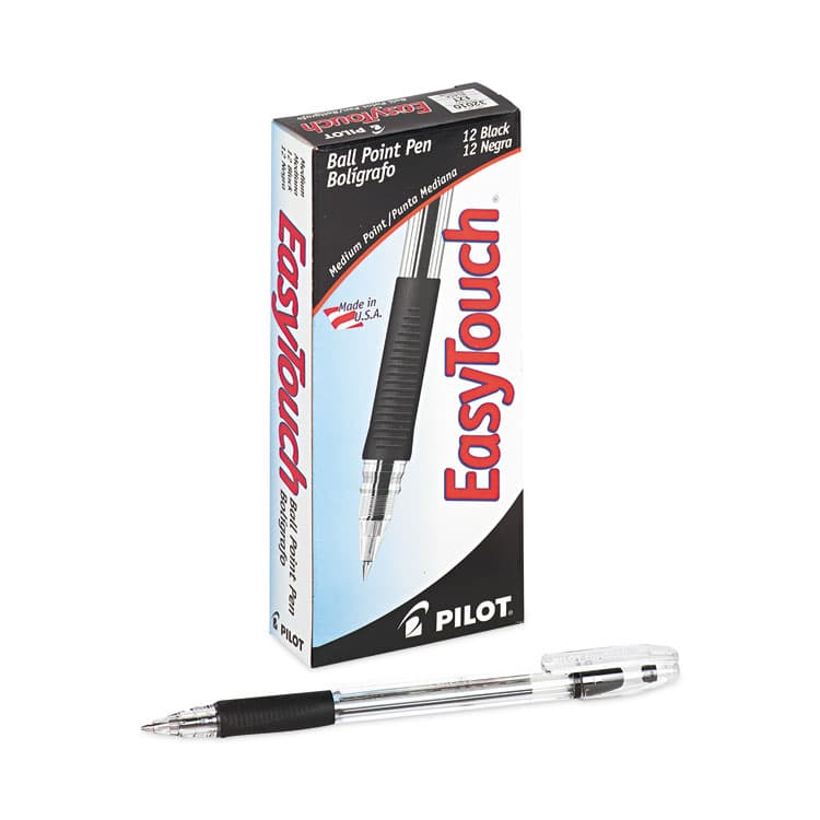 PILOT CORP. OF AMERICA EasyTouch Ballpoint Pen, Stick, Medium 1 mm, Black Ink, Clear/Black Barrel, Dozen (PIL32010) thumbnail 3