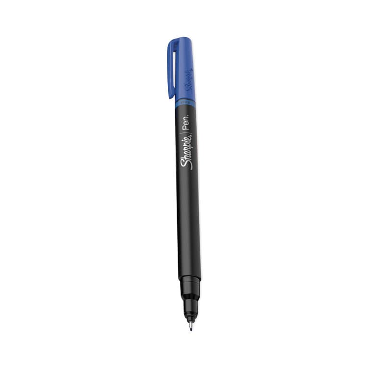 SANFORD Water-Resistant Ink Porous Point Pen, Stick, Fine 0.4 mm, Blue Ink, Black/Blue Barrel, Dozen (SAN1742664) thumbnail 2