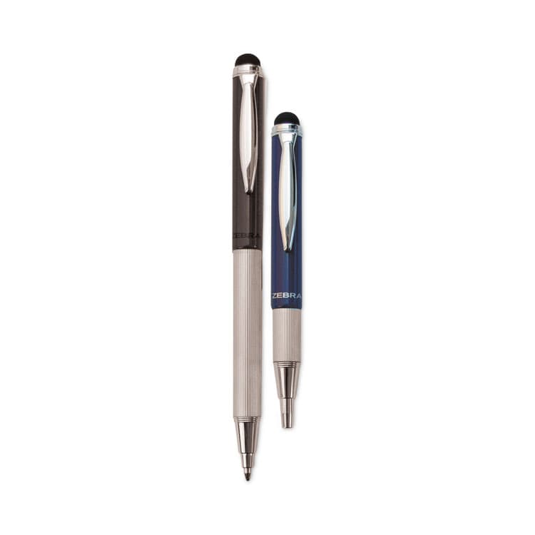 ZEBRA PEN CORP. StylusPen Telescopic Ballpoint Pen/Stylus, Retractable, Medium 1 mm, Black Ink, Blue/Gray Barrel, 2/Pack (ZEB33602)