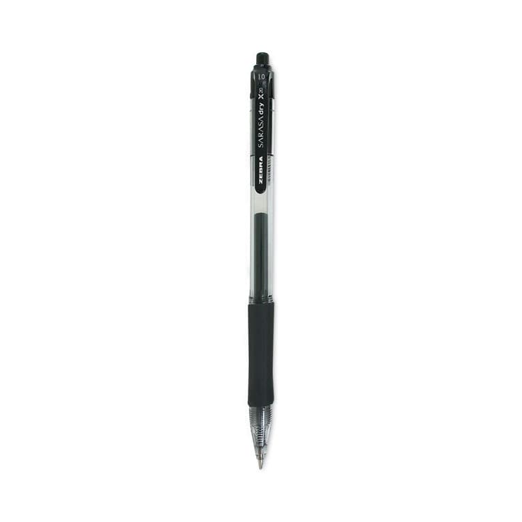 ZEBRA PEN CORP. Sarasa Dry Gel X20 Gel Pen, Retractable, Bold 1 mm, Black Ink, Clear/Black Barrel, 12/Pack (ZEB46610)