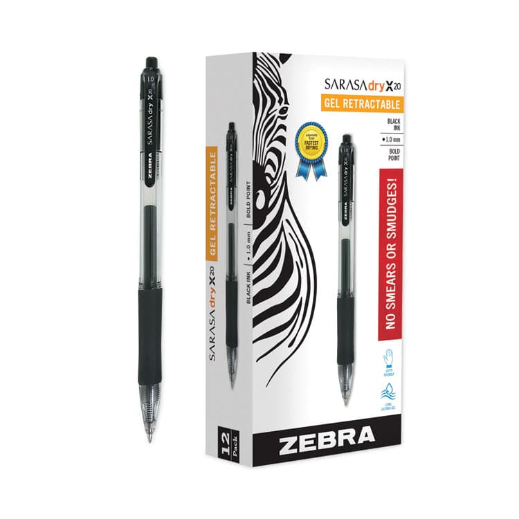 ZEBRA PEN CORP. Sarasa Dry Gel X20 Gel Pen, Retractable, Bold 1 mm, Black Ink, Clear/Black Barrel, 12/Pack (ZEB46610) thumbnail 2