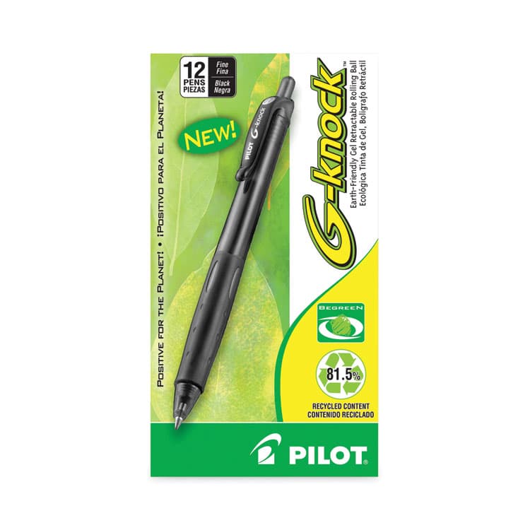 PILOT CORP. OF AMERICA G-Knock BeGreen Gel Pen, Retractable, Fine 0.7 mm, Black Ink, Smoke/Black Barrel, Dozen (PIL31506) thumbnail 2