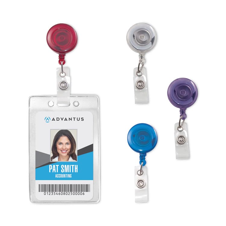 ADVANTUS CORPORATION Translucent Retractable ID Card Reel, 30" Extension, Assorted Colors, 4/Pack (AVT75464) thumbnail 3
