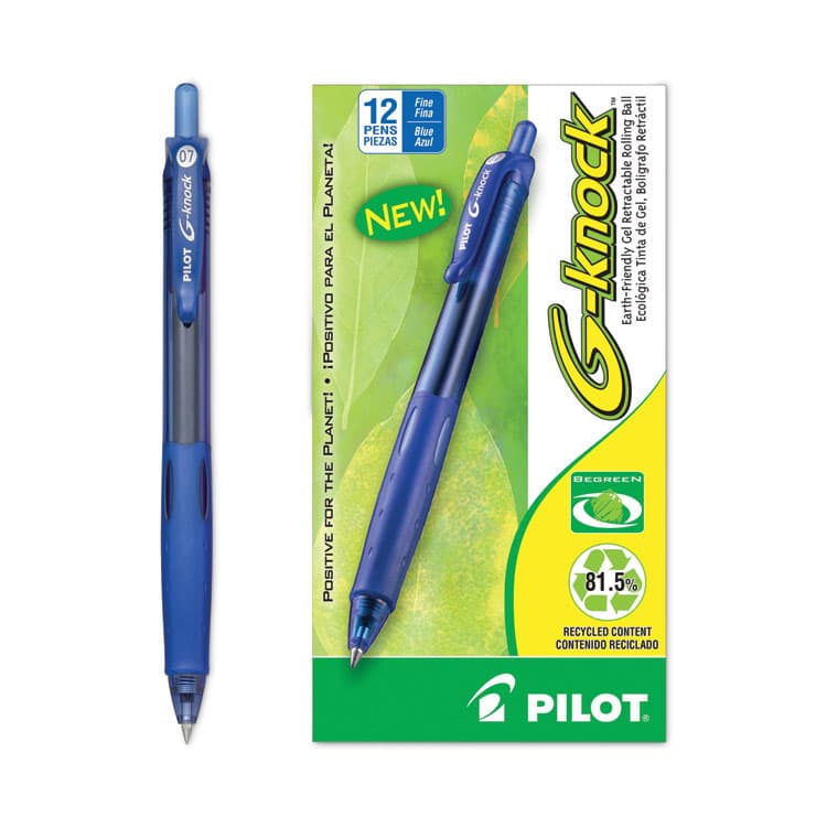 PILOT CORP. OF AMERICA G-Knock BeGreen Gel Pen, Retractable, Fine 0.7 mm, Blue Ink, Translucent Blue/Blue Barrel, Dozen (PIL31507) thumbnail 3