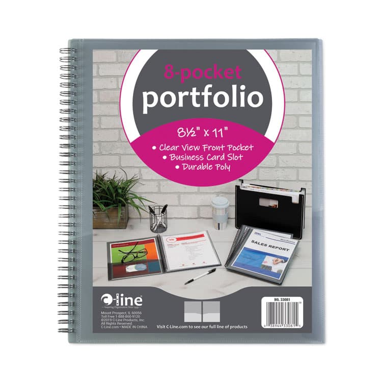 C-LINE PRODUCTS, Eight-Pocket Portfolio, Polypropylene, 8.5 x 11, Smoke/Smoke (CLI33081) thumbnail 2