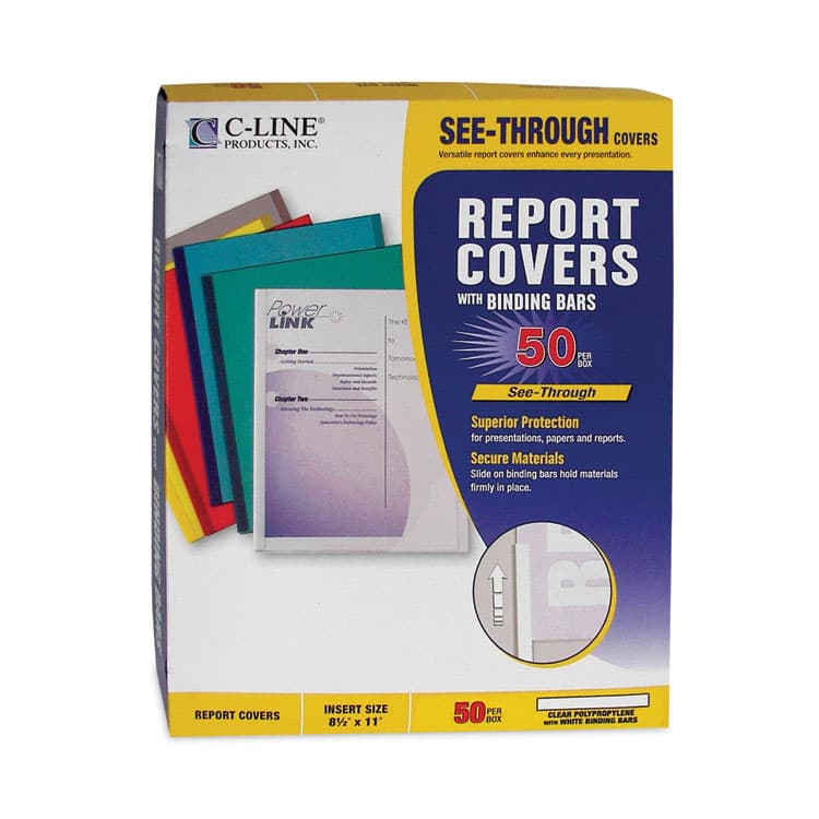 C-LINE PRODUCTS, Vinyl Report Covers with Binding Bars, 0.13" Capacity, 8.5 x 11, Clear/Clear, 50/Box (CLI32457)