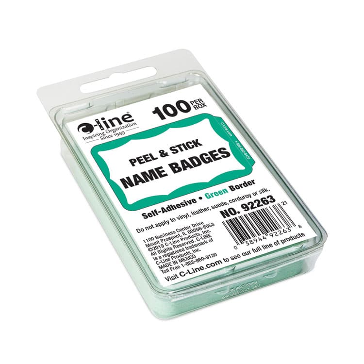 C-LINE PRODUCTS, Self-Adhesive Name Badges, 3.5 x 2.25, Green, 100/Box (CLI92263) thumbnail 2