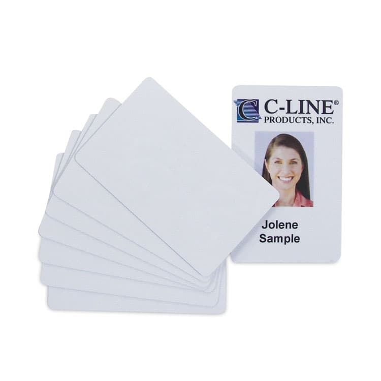 C-LINE PRODUCTS, PVC ID Badge Card, 3.38 x 2.13, White, 100/Pack (CLI89007)