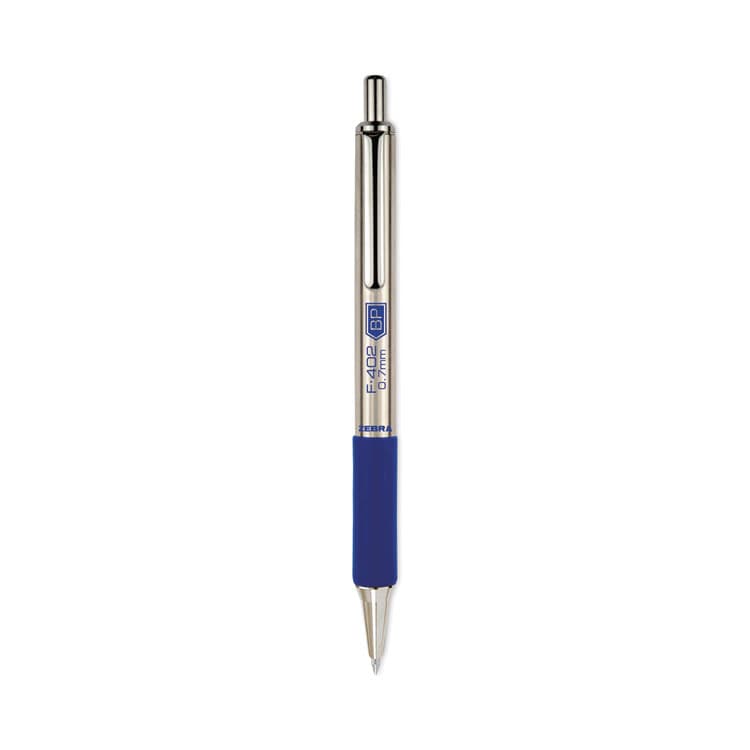 ZEBRA PEN CORP. F-402 Ballpoint Pen, Retractable, Fine 0.7 mm, Blue Ink, Stainless Steel/Blue Barrel, 2/Pack (ZEB29222)