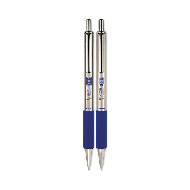 ZEBRA PEN CORP. F-402 Ballpoint Pen, Retractable, Fine 0.7 mm, Blue Ink, Stainless Steel/Blue Barrel, 2/Pack (ZEB29222) thumbnail 3