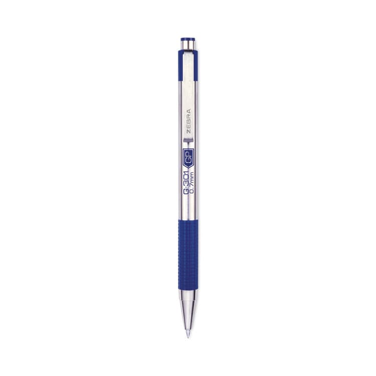 ZEBRA PEN CORP. G-301 Gel Pen, Retractable, Medium 0.7 mm, Blue Ink, Stainless Steel/Blue Barrel, 2/Pack (ZEB41322)