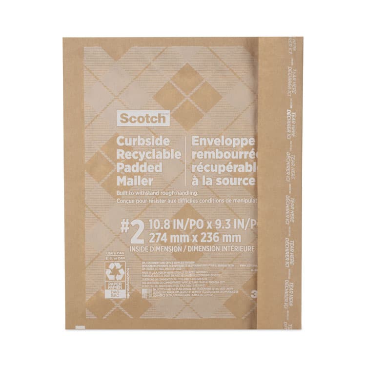 3M/COMMERCIAL TAPE DIV. Curbside Recyclable Padded Mailer, #2, Bubble Cushion, Self-Adhesive Closure, 11.25 x 12, Natural Kraft, 100/Carton (MMMCR21) thumbnail 2