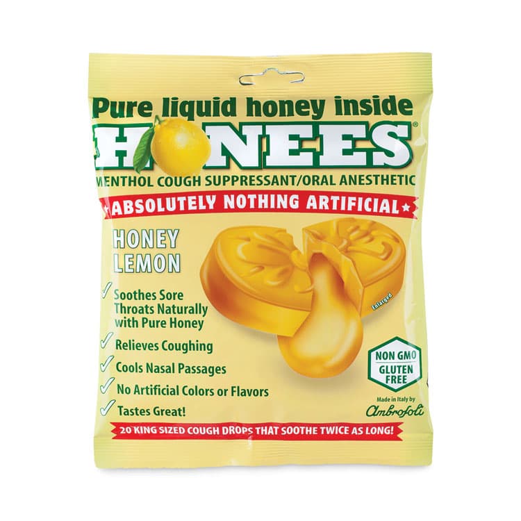 AMBROSOLI Cough Drops, Honey-Lemon, 20 per Bag, 6 Bags/Pack (GRR29300005) thumbnail 4