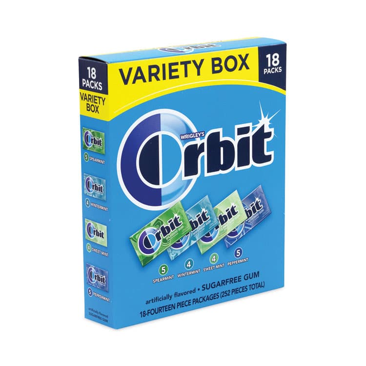 THE WRIGLEY COMPANY Sugar-Free Chewing Gum Variety Box, Four Mint Flavors, 14 Pieces/Pack, 18 Packs/Carton (GRR22000568)