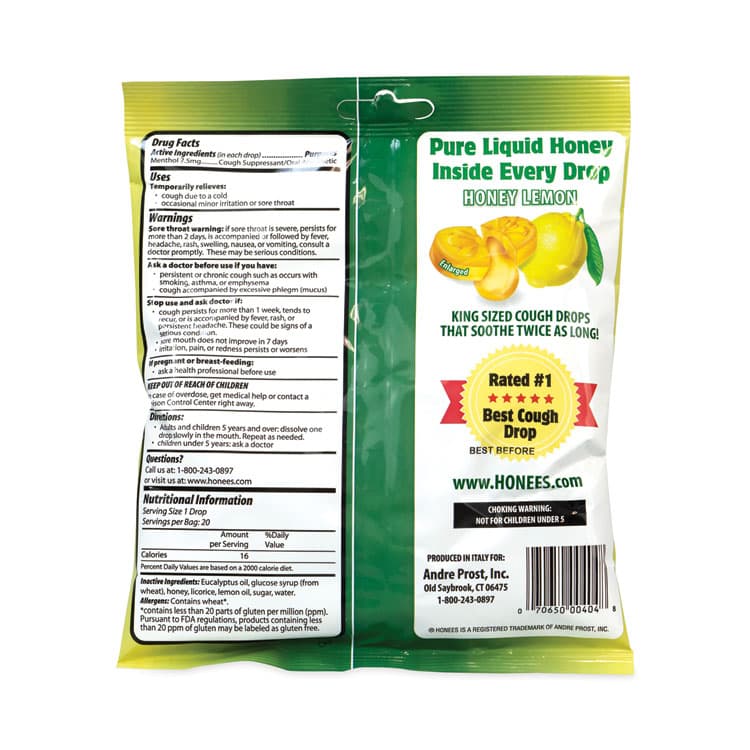 AMBROSOLI Cough Drops, Honey-Lemon, 20 per Bag, 6 Bags/Pack (GRR29300005) thumbnail 2