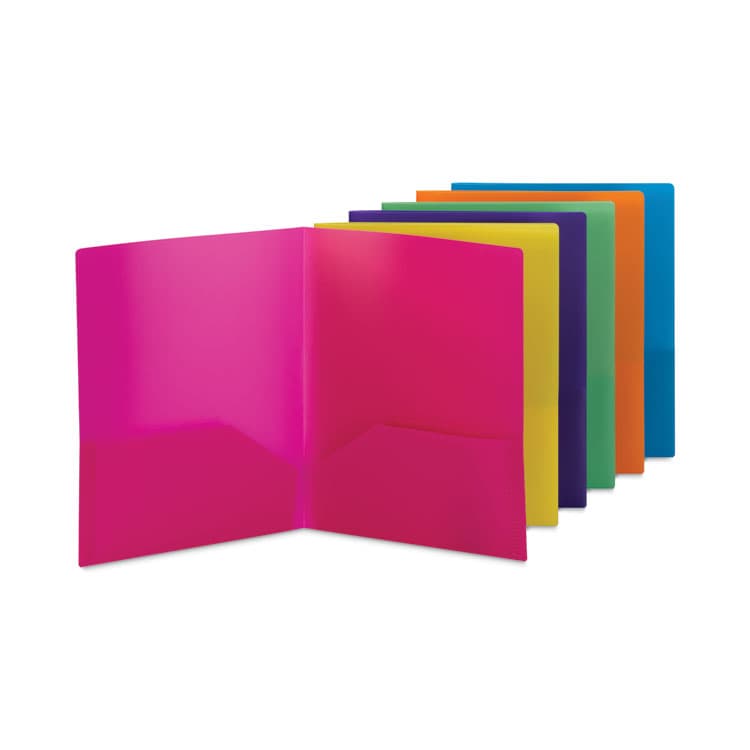 SMEAD MANUFACTURING CO. Poly Two-Pocket Folders, Accommodates (100) 11 x 8.5 Sheets, Assorted Colors, 6/Pack (SMD87761)