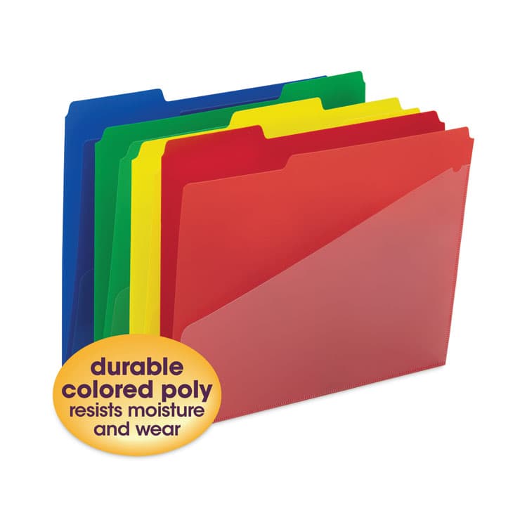 SMEAD MANUFACTURING CO. Poly Colored File Folders With Slash Pocket, 1/3-Cut Tabs: Assorted, Letter Size, 0.75" Expansion, Assorted Colors, 12/Pack (SMD10541) thumbnail 3