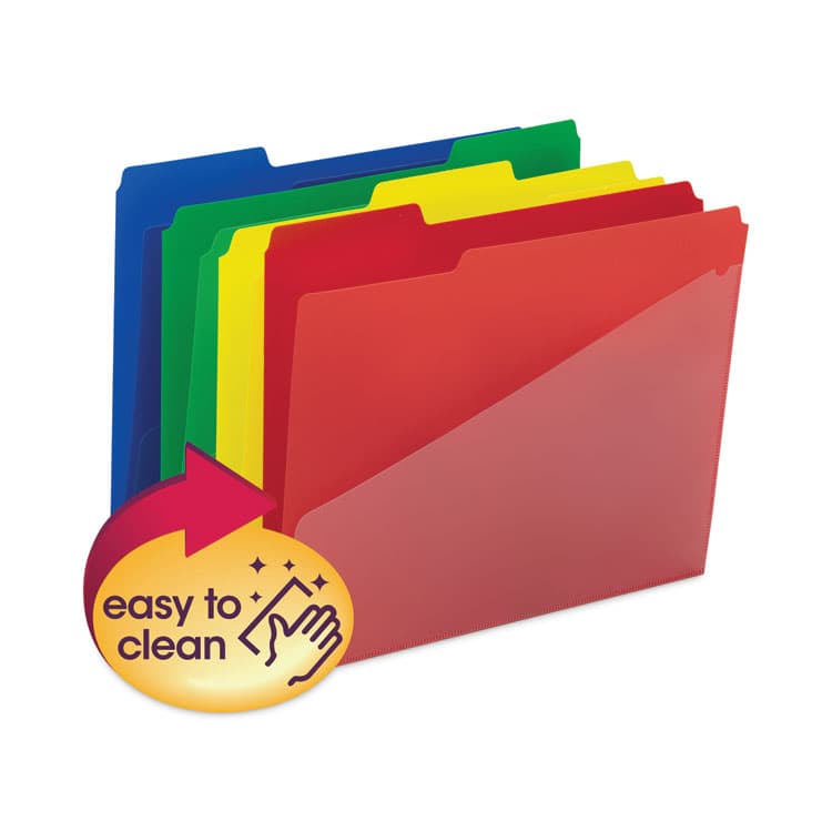 SMEAD MANUFACTURING CO. Poly Colored File Folders With Slash Pocket, 1/3-Cut Tabs: Assorted, Letter Size, 0.75" Expansion, Assorted Colors, 12/Pack (SMD10541) thumbnail 2