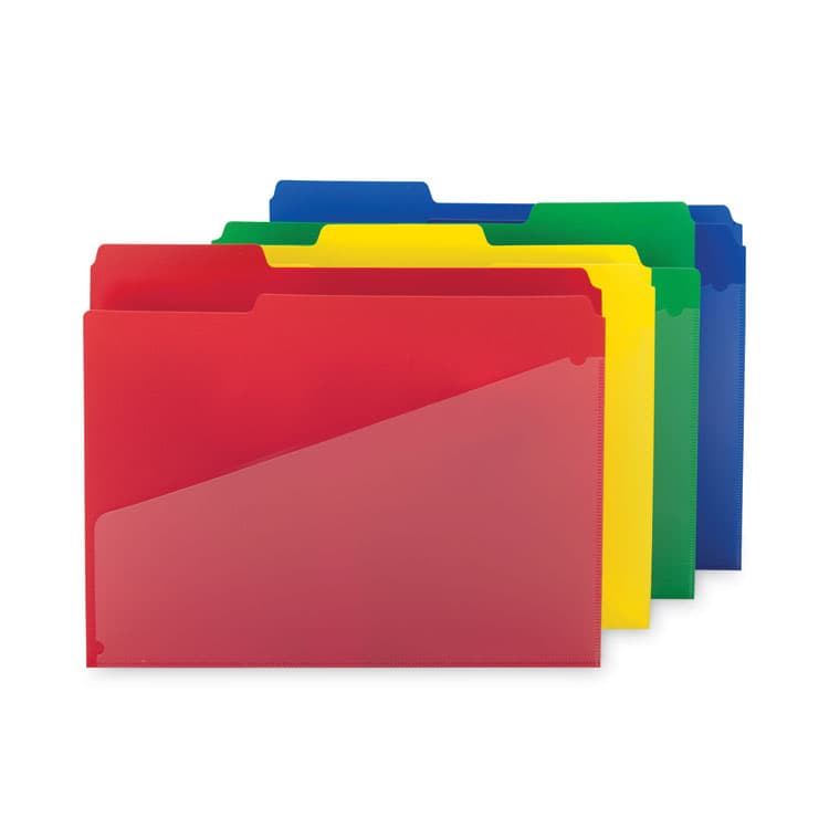 SMEAD MANUFACTURING CO. Poly Colored File Folders With Slash Pocket, 1/3-Cut Tabs: Assorted, Letter Size, 0.75" Expansion, Assorted Colors, 12/Pack (SMD10541)