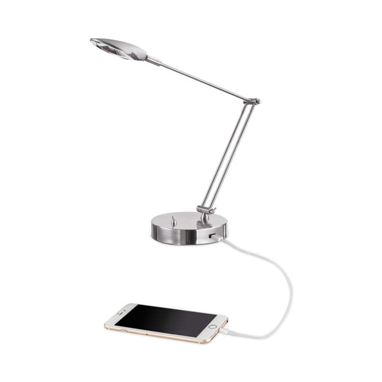 ALERA Adjustable LED Task Lamp with USB Port, 11w x 6.25d x 26h, Brushed Nickel (ALELED900S)