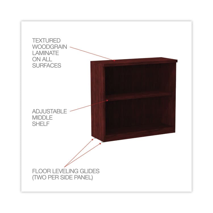 ALERA Alera Valencia Series Bookcase, Two-Shelf, 31.75w x 14d x 29.5h, Mahogany (ALEVA633032MY) thumbnail 3