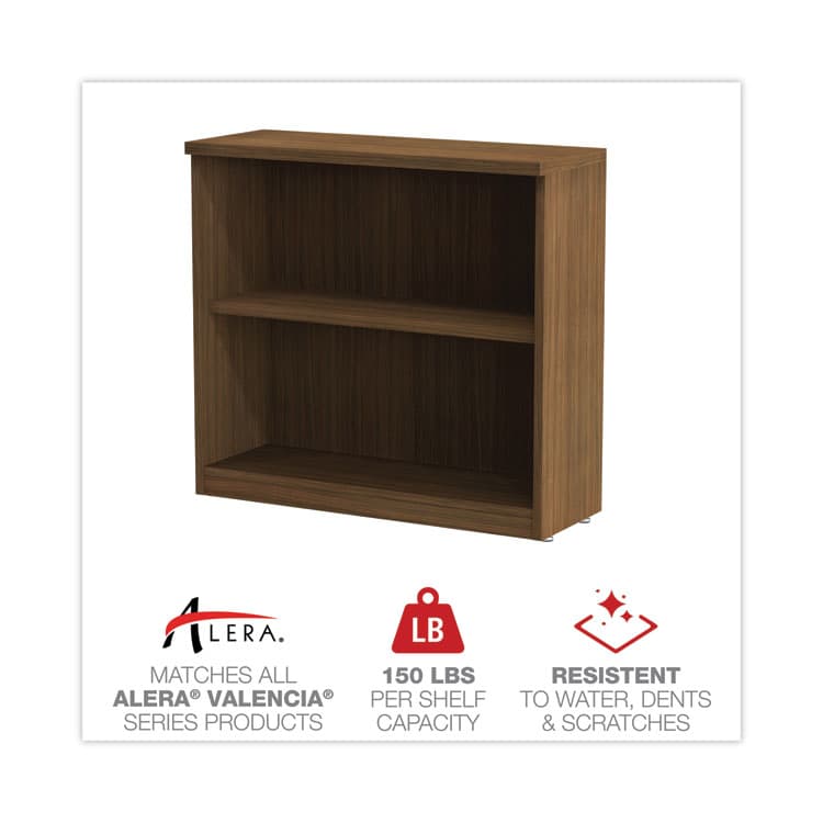 ALERA Alera Valencia Series Bookcase,Two-Shelf, 31.75w x 14d x 29.5h, Modern Walnut (ALEVA633032WA) thumbnail 4