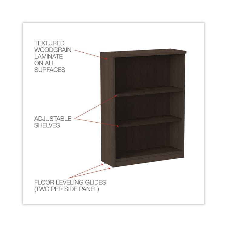 ALERA Alera Valencia Series Bookcase, Three-Shelf, 31.75w x 14d x 39.38h, Espresso (ALEVA634432ES) thumbnail 3