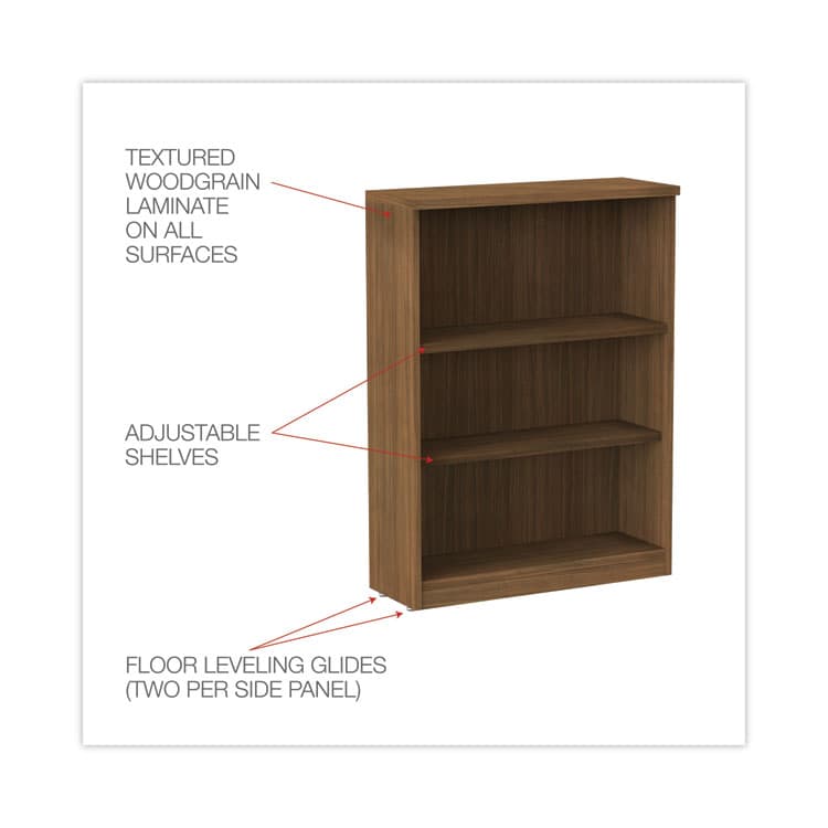 ALERA Alera Valencia Series Bookcase, Three-Shelf, 31.75w x 14d x 39.38h, Modern Walnut (ALEVA634432WA) thumbnail 3