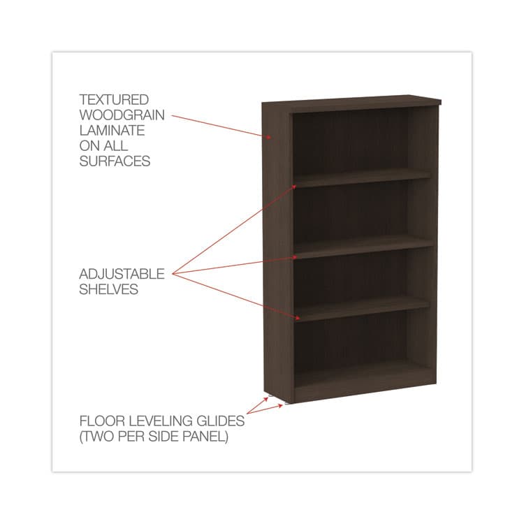 ALERA Alera Valencia Series Bookcase, Four-Shelf, 31.75w x 14d x 54.88h, Espresso (ALEVA635632ES) thumbnail 3