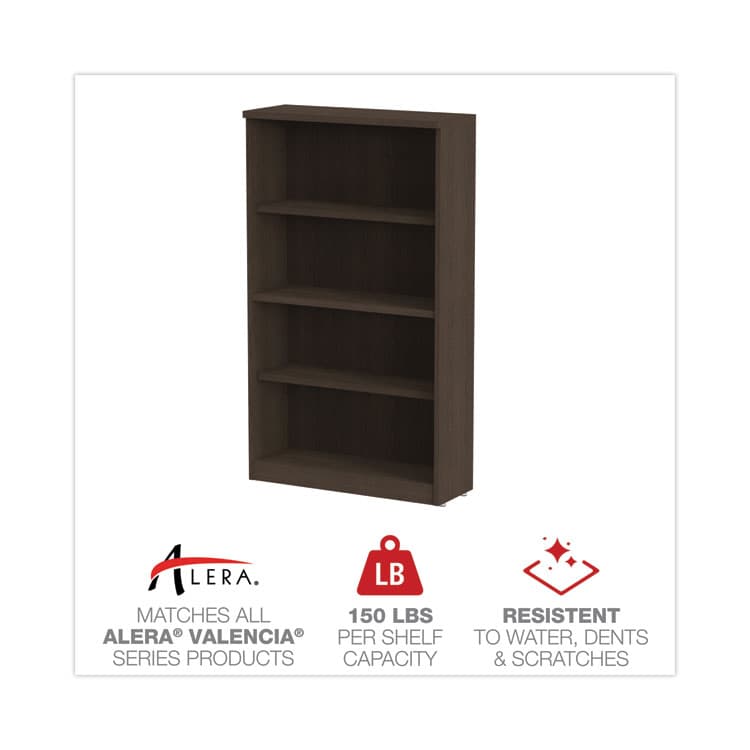 ALERA Alera Valencia Series Bookcase, Four-Shelf, 31.75w x 14d x 54.88h, Espresso (ALEVA635632ES) thumbnail 4