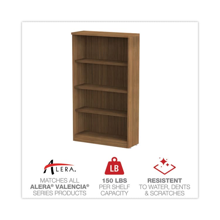 ALERA Alera Valencia Series Bookcase, Four-Shelf, 31.75w x 14d x 54.88h, Modern Walnut (ALEVA635632WA) thumbnail 4