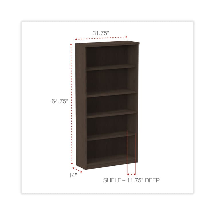 ALERA Alera Valencia Series Bookcase, Five-Shelf, 31.75w x 14d x 64.75h, Espresso (ALEVA636632ES) thumbnail 2