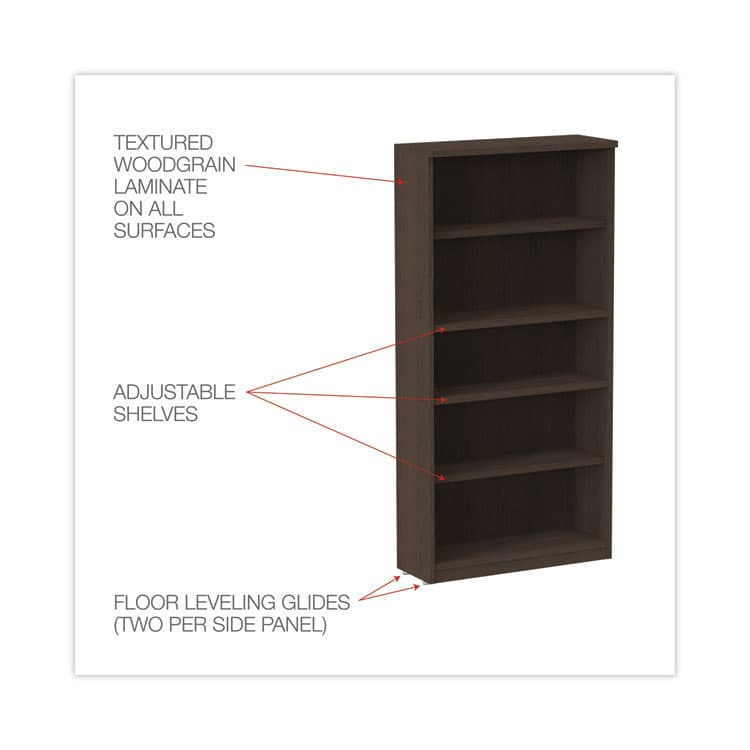 ALERA Alera Valencia Series Bookcase, Five-Shelf, 31.75w x 14d x 64.75h, Espresso (ALEVA636632ES) thumbnail 3