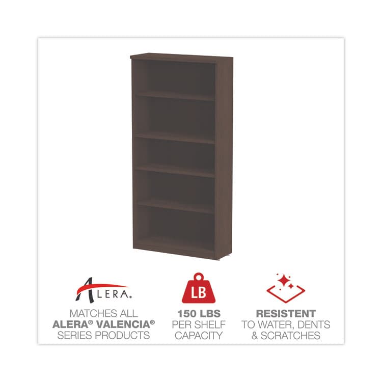 ALERA Alera Valencia Series Bookcase, Five-Shelf, 31.75w x 14d x 64.75h, Espresso (ALEVA636632ES) thumbnail 4