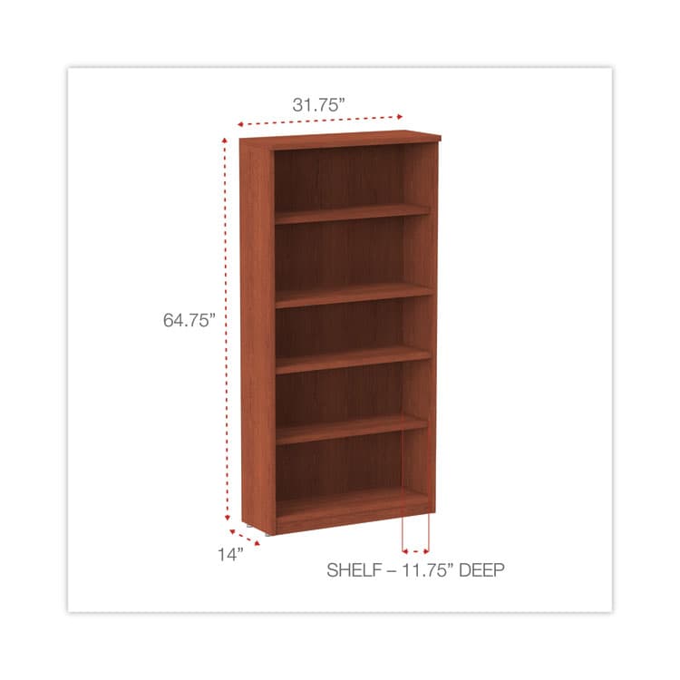 ALERA Alera Valencia Series Bookcase, Five-Shelf, 31.75w x 14d x 64.75h, Medium Cherry (ALEVA636632MC) thumbnail 2