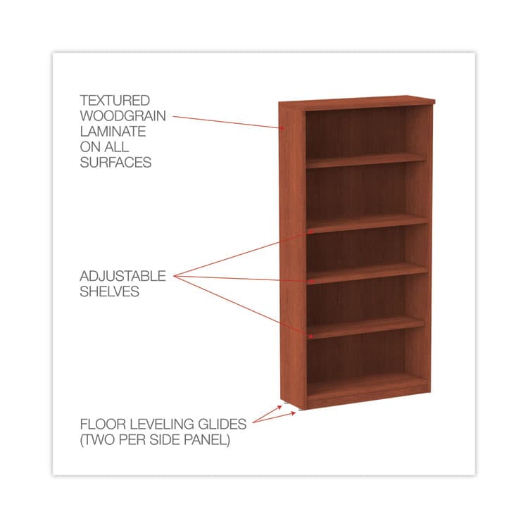 ALERA Alera Valencia Series Bookcase, Five-Shelf, 31.75w x 14d x 64.75h, Medium Cherry (ALEVA636632MC) thumbnail 3