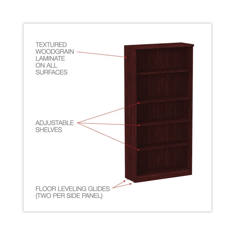 ALERA Alera Valencia Series Bookcase, Five-Shelf, 31.75w x 14d x 64.75h, Mahogany (ALEVA636632MY) thumbnail 3