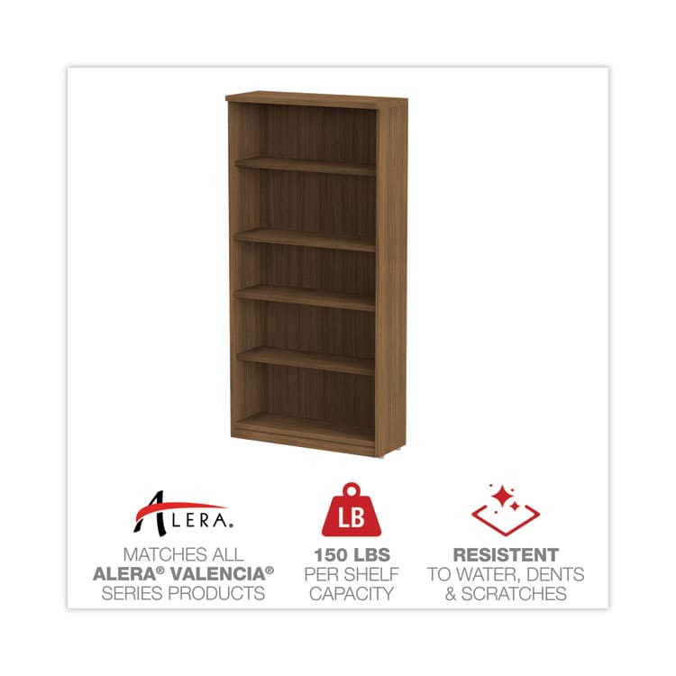 ALERA Alera Valencia Series Bookcase, Five-Shelf, 31.75w x 14d x 64.75h, Modern Walnut (ALEVA636632WA) thumbnail 4
