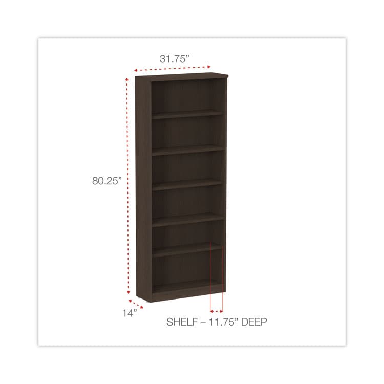 ALERA Alera Valencia Series Bookcase, Six-Shelf, 31.75w x 14d x 80.25h, Espresso (ALEVA638232ES) thumbnail 2