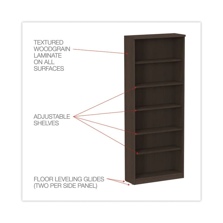 ALERA Alera Valencia Series Bookcase, Six-Shelf, 31.75w x 14d x 80.25h, Espresso (ALEVA638232ES) thumbnail 3
