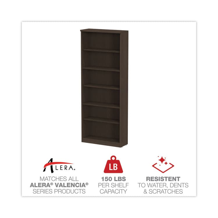 ALERA Alera Valencia Series Bookcase, Six-Shelf, 31.75w x 14d x 80.25h, Espresso (ALEVA638232ES) thumbnail 4