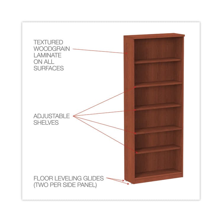 ALERA Alera Valencia Series Bookcase, Six-Shelf, 31.75w x 14d x 80.25h, Medium Cherry (ALEVA638232MC) thumbnail 3