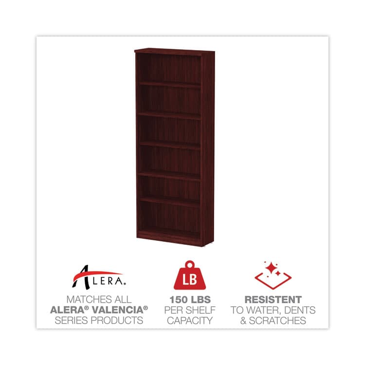 ALERA Alera Valencia Series Bookcase, Six-Shelf, 31.75w x 14d x 80.25h, Mahogany (ALEVA638232MY) thumbnail 4