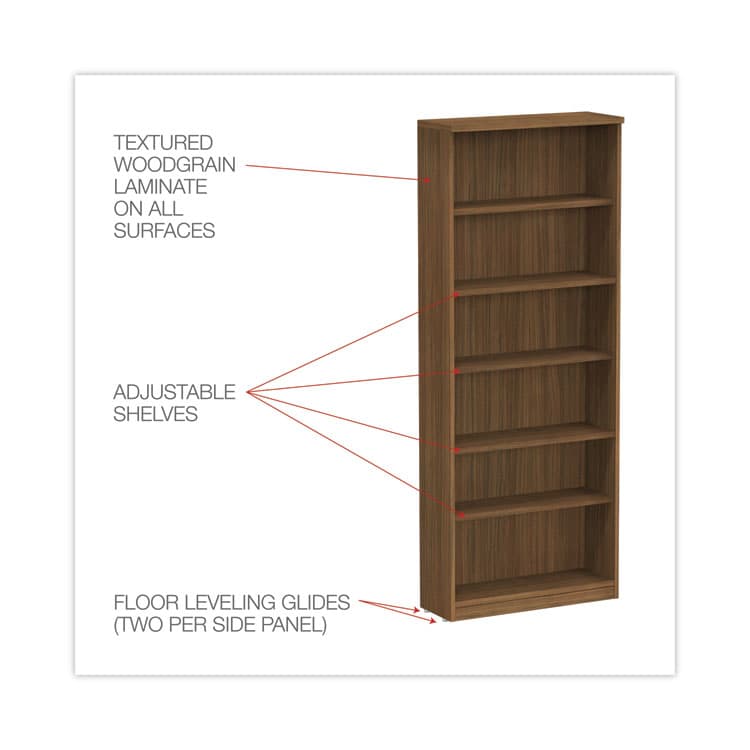 ALERA Alera Valencia Series Bookcase, Six-Shelf, 31.75w x 14d x 80.25h, Modern Walnut (ALEVA638232WA) thumbnail 3