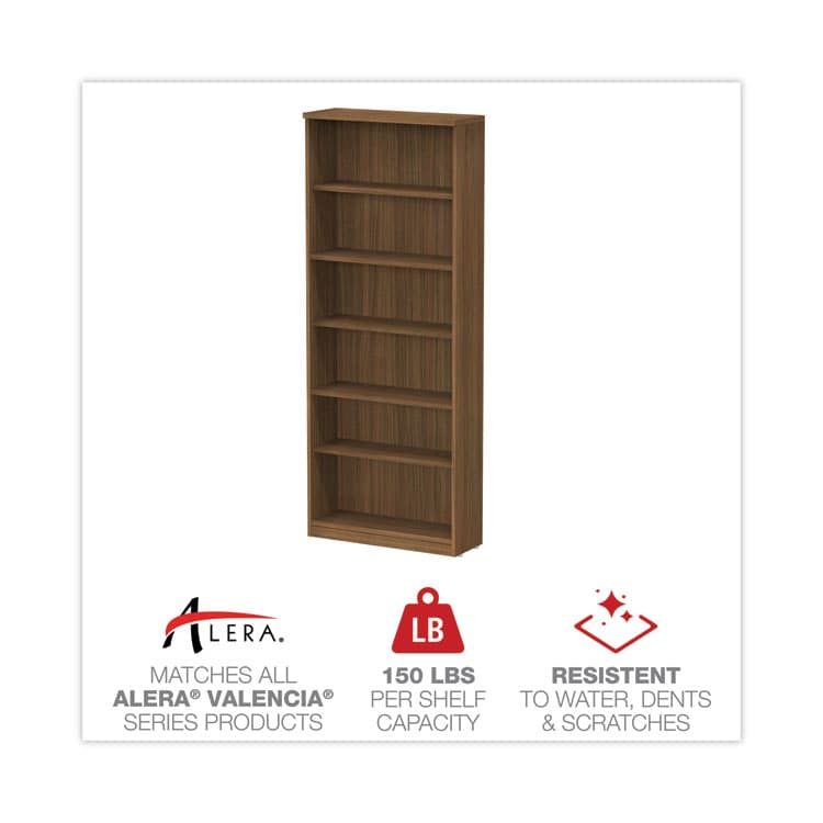 ALERA Alera Valencia Series Bookcase, Six-Shelf, 31.75w x 14d x 80.25h, Modern Walnut (ALEVA638232WA) thumbnail 4