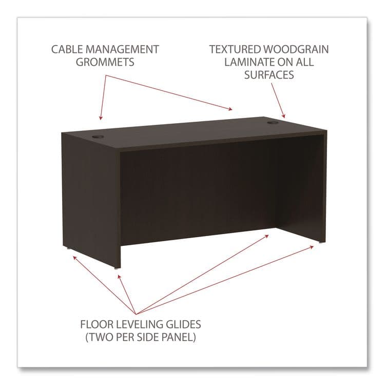 ALERA Alera Valencia Series Straight Front Desk Shell, 59.13" x 29.5" x 29.63", Espresso (ALEVA216030ES) thumbnail 4