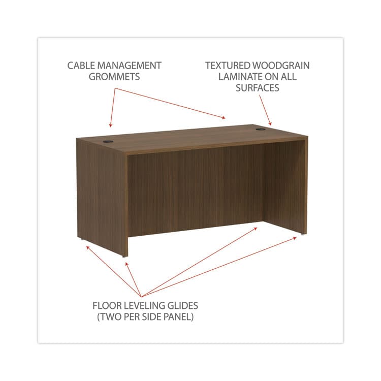 ALERA Alera Valencia Series Straight Front Desk Shell, 59.13" x 29.5" x 29.63", Modern Walnut (ALEVA216030WA) thumbnail 4