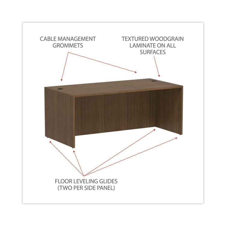 ALERA Alera Valencia Series Straight Front Desk Shell, 71" x 35.5" x 29.63", Modern Walnut (ALEVA217236WA) thumbnail 4