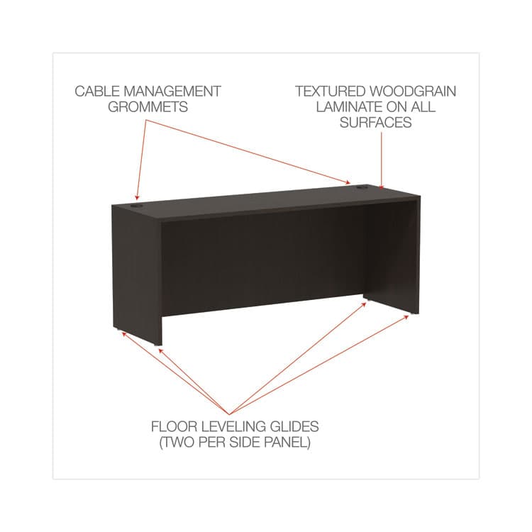 ALERA Alera Valencia Series Credenza Shell, 70.88w x 23.63d x 29.5h, Espresso (ALEVA257224ES) thumbnail 4