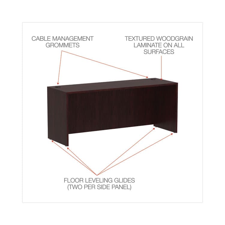 ALERA Alera Valencia Series Credenza Shell, 70.88w x 23.63d x 29.5h, Mahogany (ALEVA257224MY) thumbnail 4